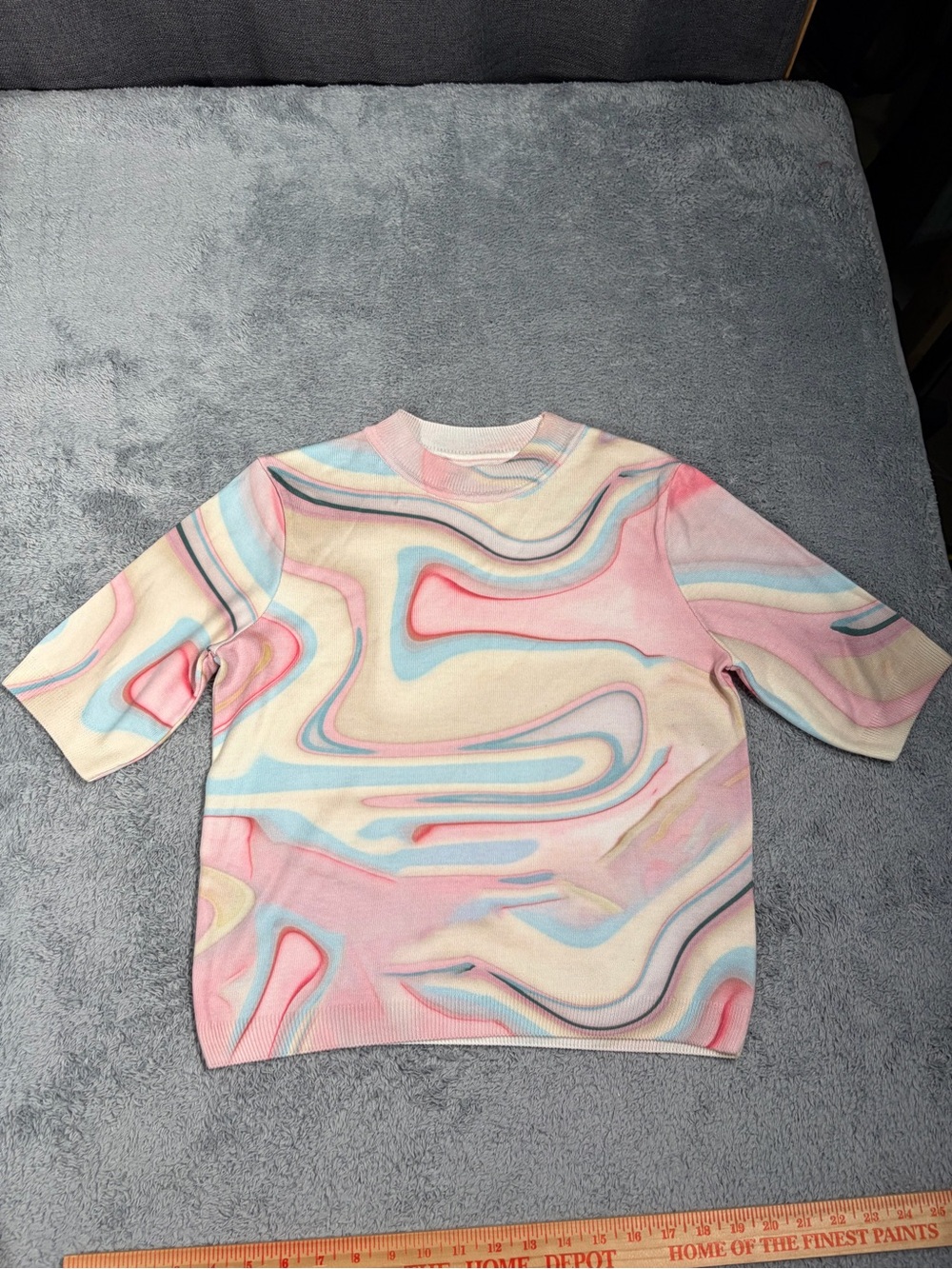 By Anthropologie printer Pastel Swirl Short-Sleeve Knit Top medium - Picture 2 of 12